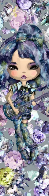 Free kawaii bookmark featuring a girl playing guitar